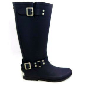 Lands End Womens 475387 Rain Boots Blue Mid Calf 9